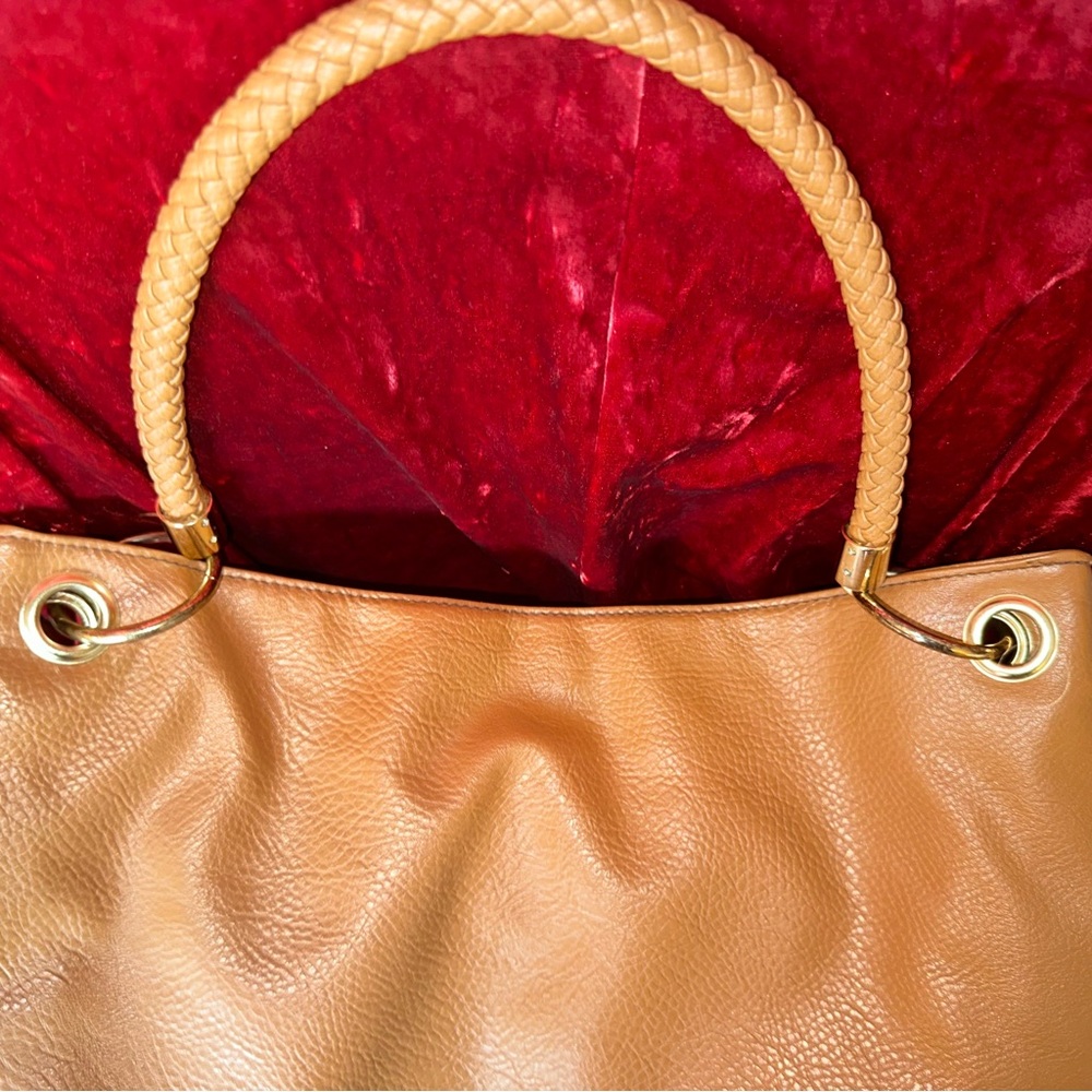 Kenneth Cole Reaction Leather Shoulder Bag Tote- Tan - braided strap- rare purse - Picture 3 of 8